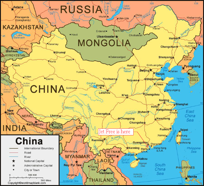 Jet Free location on China Map